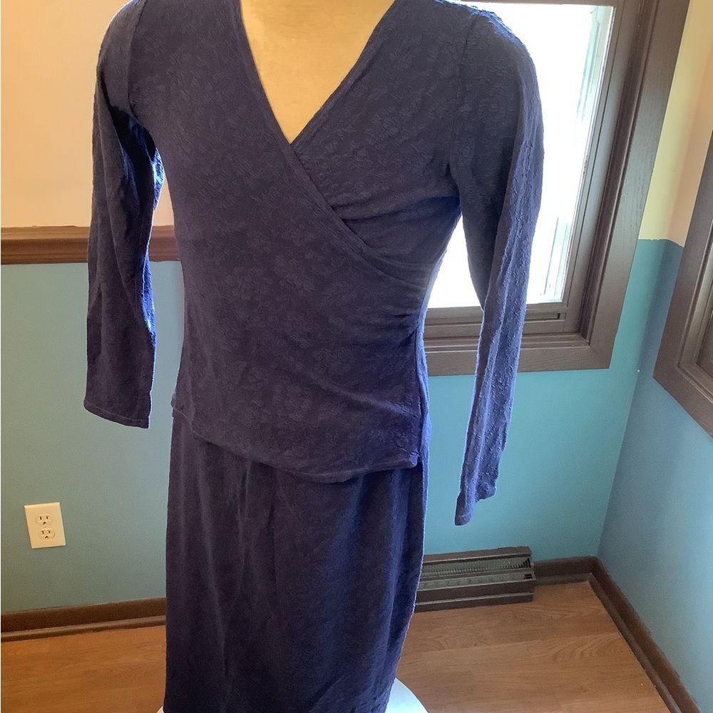 Cut Loose Faux Wrap Long Sleeve Top and MIDI Skirt Tencel Set XL Blue